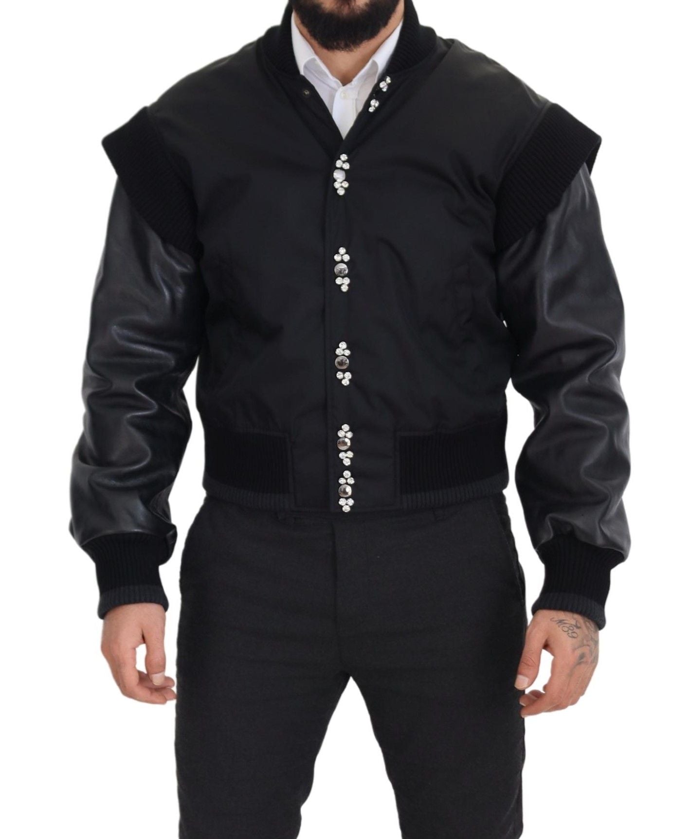 Dolce & Gabbana Black Nylon Crystals Coat Buttons Men's Jacket