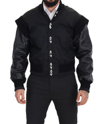 Dolce & Gabbana Black Nylon Crystals Coat Buttons Men's Jacket