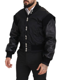 Dolce & Gabbana Black Nylon Crystals Coat Buttons Men's Jacket