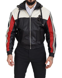 Dolce & Gabbana Black Leather Hooded Blouson Coat Men's Jacket