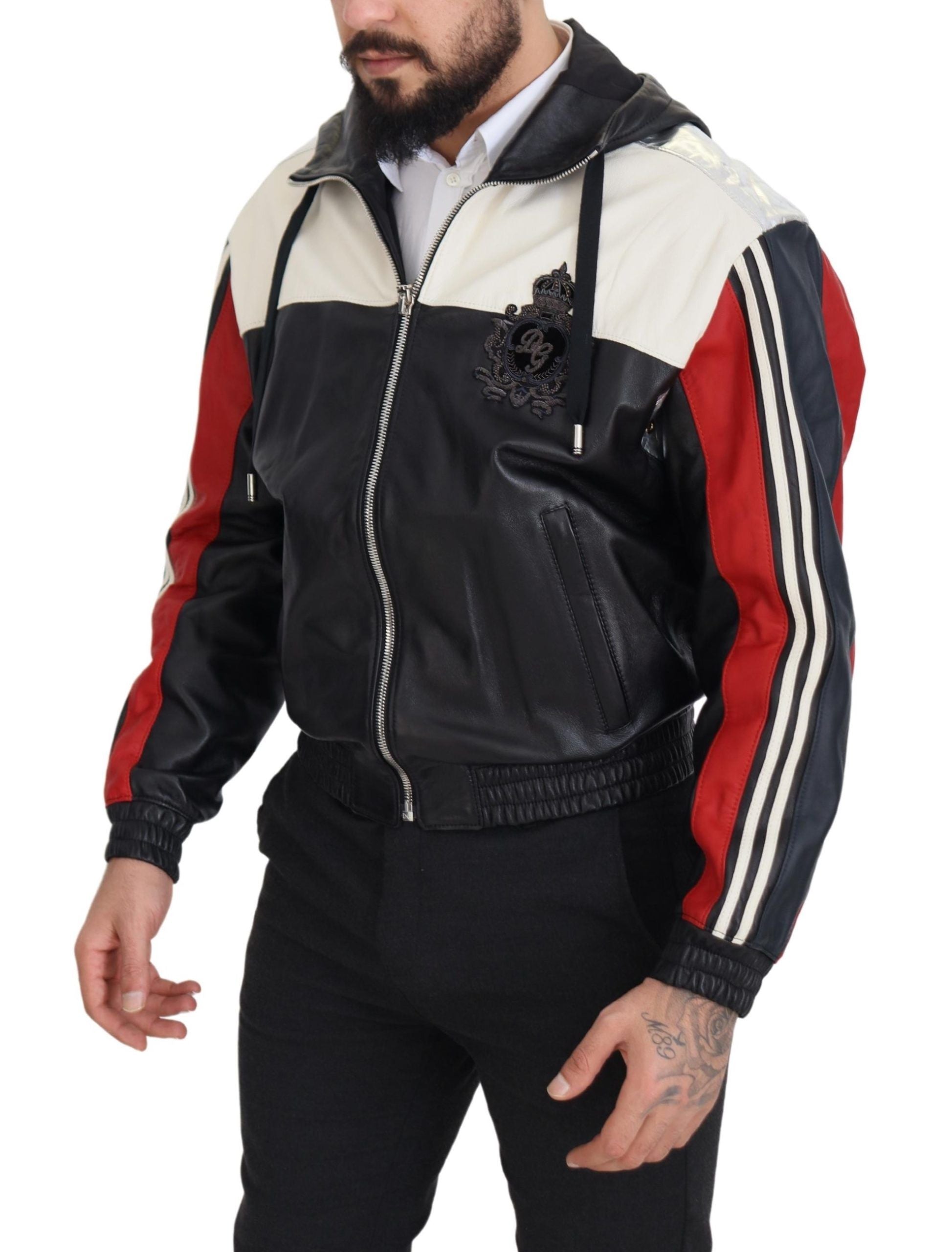 Dolce & Gabbana Black Leather Hooded Blouson Coat Men's Jacket