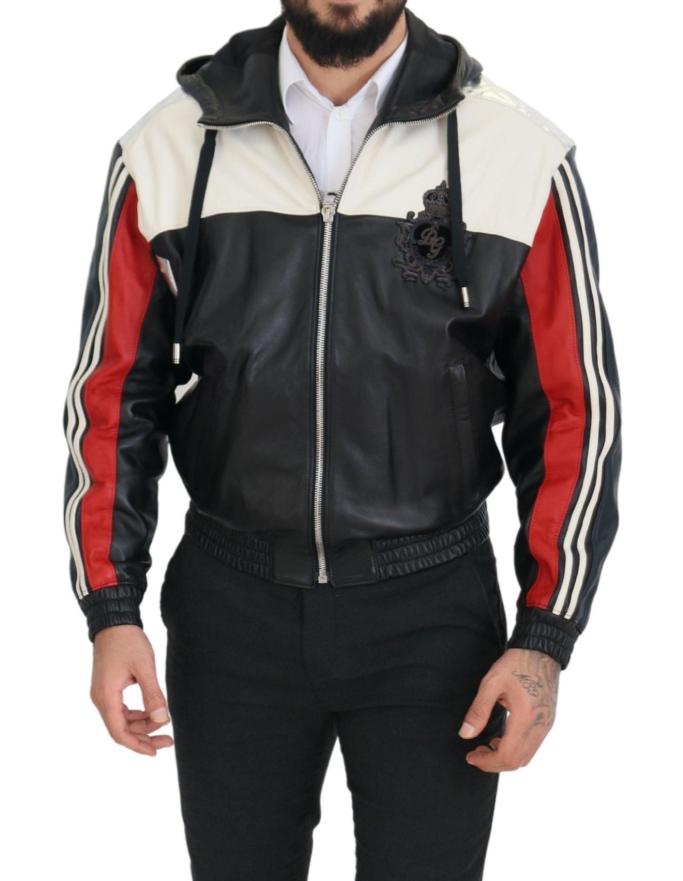 Dolce & Gabbana Black Leather Hooded Blouson Coat Men's Jacket