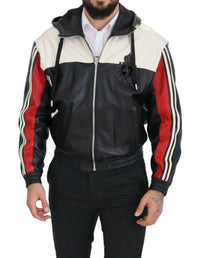 Dolce & Gabbana Black Leather Hooded Blouson Coat Men's Jacket