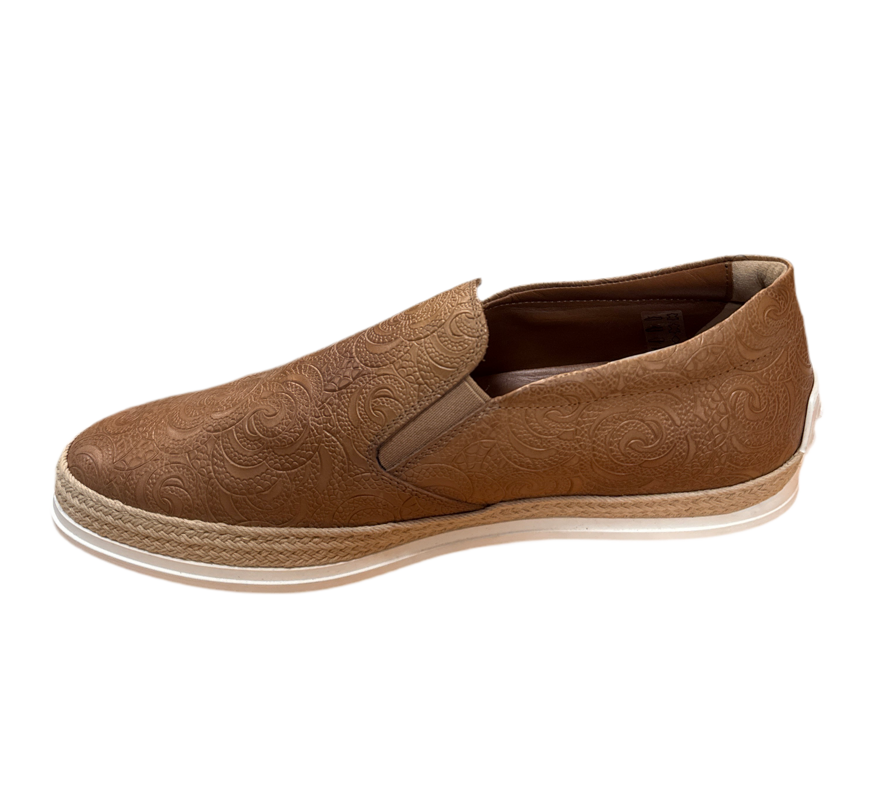 Tods Embossed Leather Espadrille Slip-On Loafers Brown