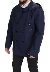 Dolce & Gabbana Blue Hooded Double Breasted Coat Men's Jacket
