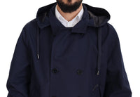 Dolce & Gabbana Blue Hooded Double Breasted Coat Men's Jacket
