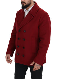 Dolce & Gabbana Red Wool Double Breasted Coat Men's Jacket
