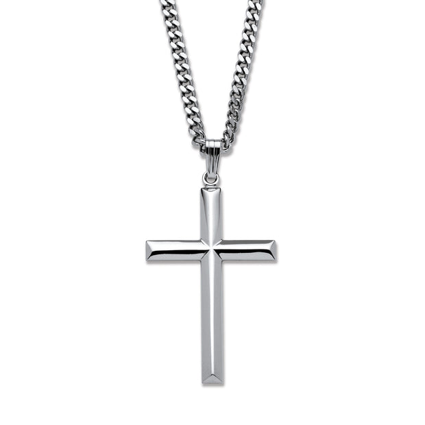PalmBeach Jewelry Sterling Silver Cross Pendant (23mm) with 24 in Stainless Steel Chain