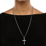 PalmBeach Jewelry Sterling Silver Cross Pendant (23mm) with 24 in Stainless Steel Chain