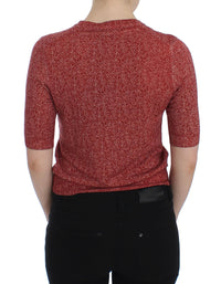 Dolce & Gabbana Red Wool Tweed Short Sleeve Sweater Women's Pullover
