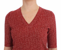 Dolce & Gabbana Red Wool Tweed Short Sleeve Sweater Women's Pullover