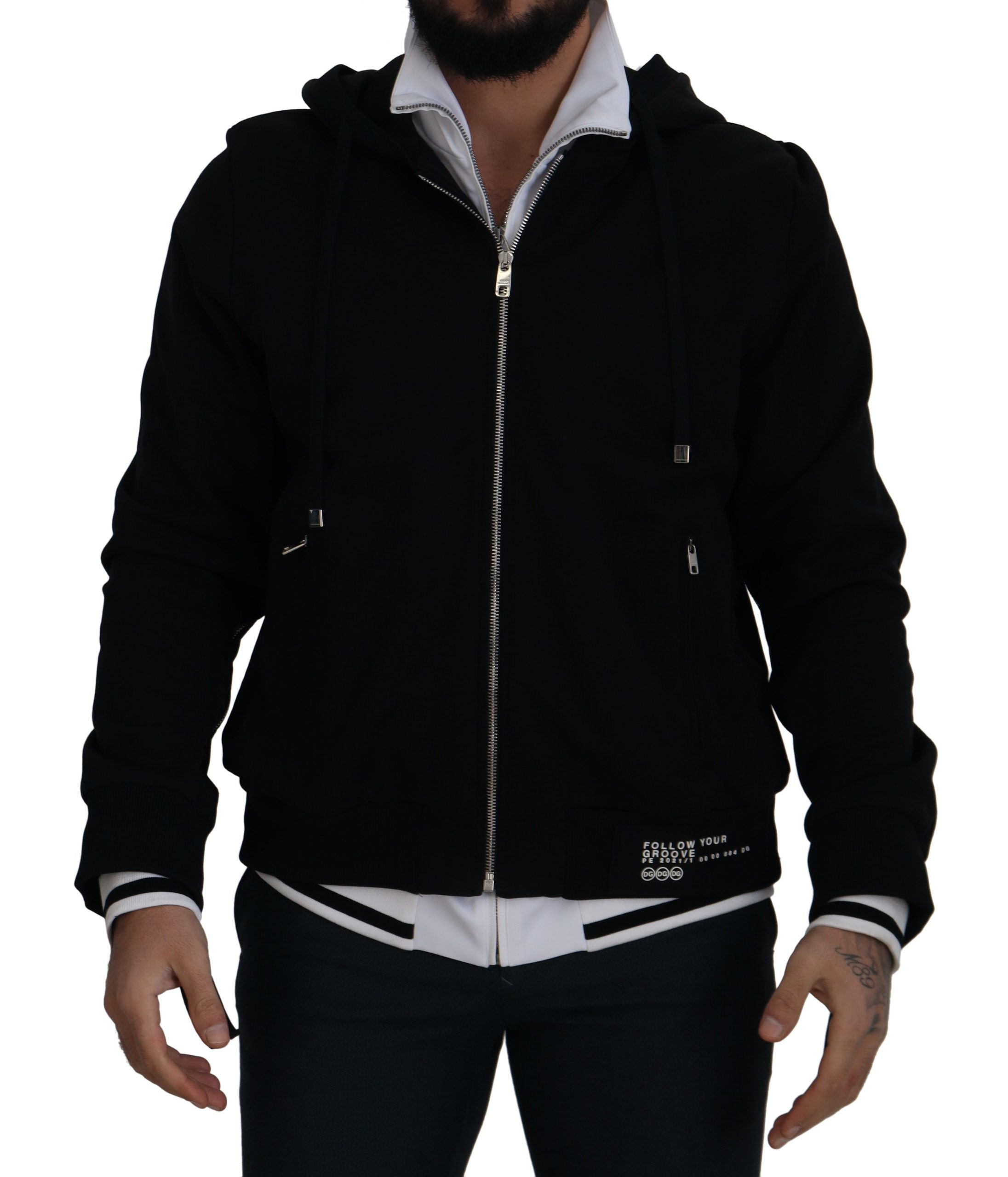 Dolce & Gabbana Black Polyester Hooded Full Zip Men's Jacket