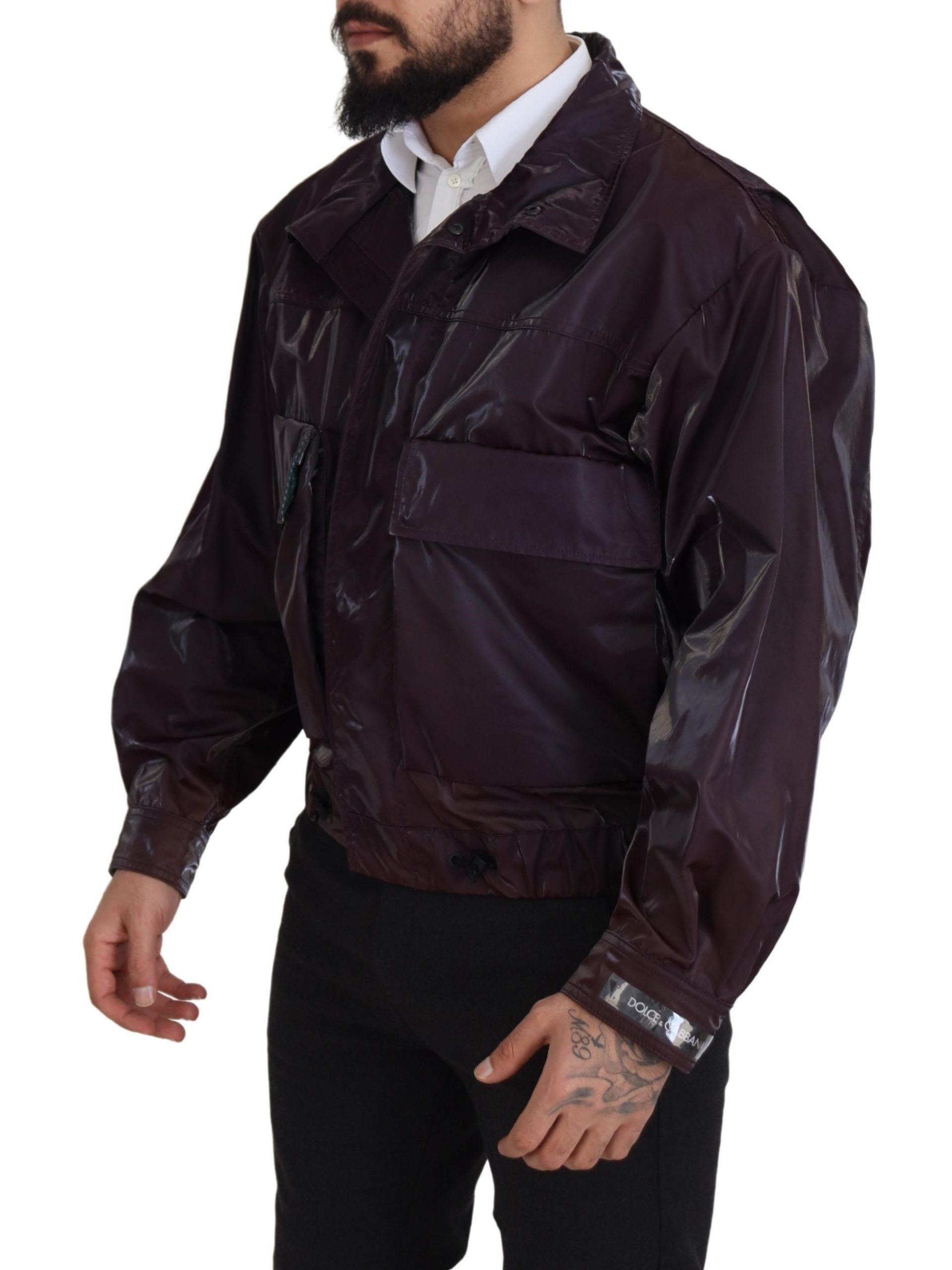 Dolce & Gabbana Purple Nylon Collared Biker Coat Men's Jacket