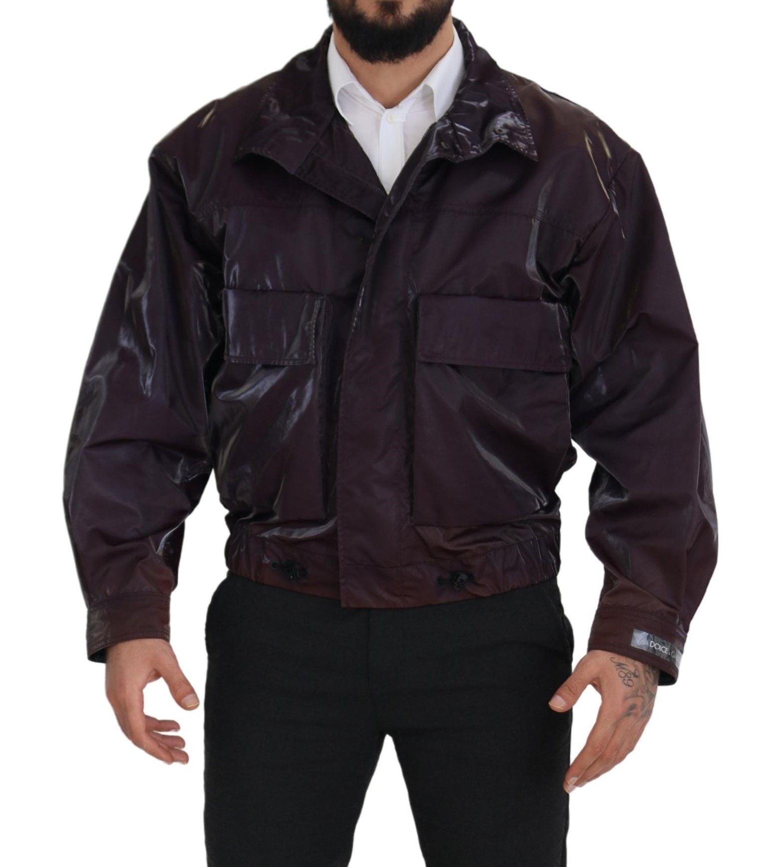 Dolce & Gabbana Purple Nylon Collared Biker Coat Men's Jacket