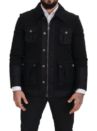 Dolce & Gabbana Black Wool Collared Full Zip Men's Jacket