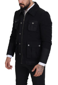 Dolce & Gabbana Black Wool Collared Full Zip Men's Jacket