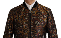Dolce & Gabbana Brown Feather Full Zip Blouson Men's Jacket