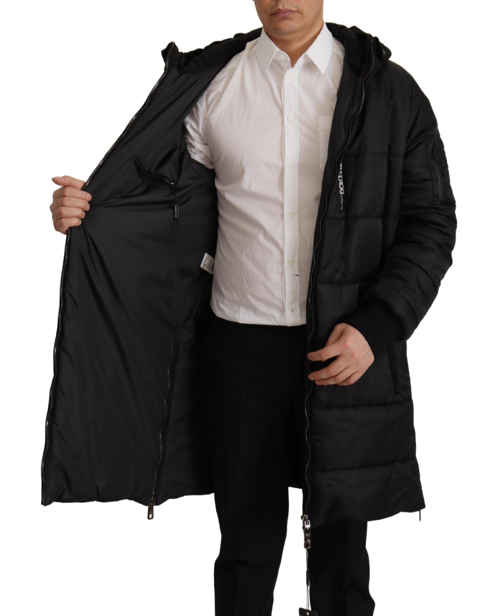 Dolce & Gabbana Black Nylon Hooded Parka Coat Winter Men's Jacket