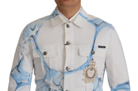 Dolce & Gabbana White Cotton Logo Embroidery Denim Men's Jacket