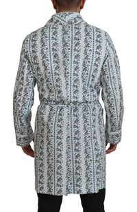 Dolce & Gabbana Blue Floral Cotton Robe Coat Men's Jacket