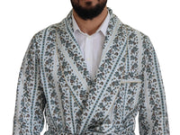 Dolce & Gabbana Blue Floral Cotton Robe Coat Men's Jacket