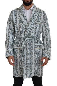 Dolce & Gabbana Blue Floral Cotton Robe Coat Men's Jacket