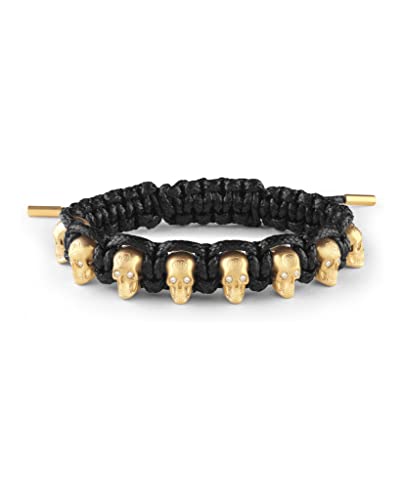 Philipp Plein Mens 3D $kull Crystal Cotton Cord Bracelet