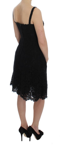 Dolce & Gabbana Black Floral Lace Shift Knee Length Women's Dress