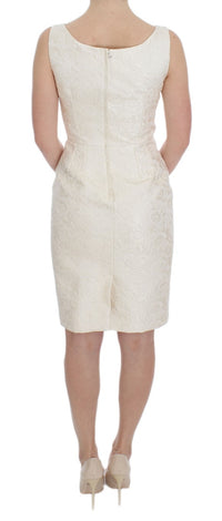 Dolce & Gabbana White Brocade Crystal Sheath Women's Dress
