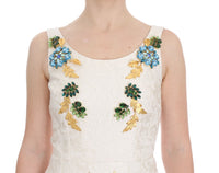 Dolce & Gabbana White Brocade Crystal Sheath Women's Dress