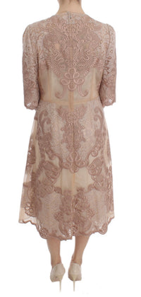 Dolce & Gabbana Pink Silk Lace Ricamo Shift Gown Women's Dress