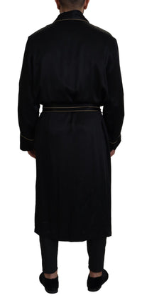 Dolce & Gabbana Black 100% Silk Robe Coat Wrap Men's Jacket