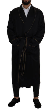 Dolce & Gabbana Black 100% Silk Robe Coat Wrap Men's Jacket
