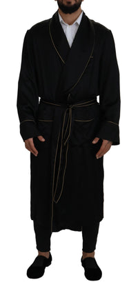 Dolce & Gabbana Black 100% Silk Robe Coat Wrap Men's Jacket