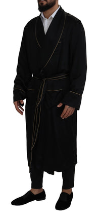 Dolce & Gabbana Black 100% Silk Robe Coat Wrap Men's Jacket