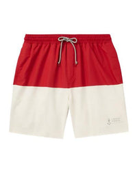 Brunello Cucinelli Color-Block Logo-Embroidered Drawstring Swim Trunks