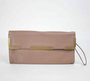 BOTTEGA VENETA Women's Leather Wristlet Clutch Bag Gold Detail Mauve