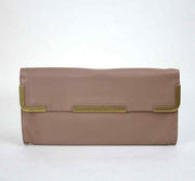 BOTTEGA VENETA Women's Leather Wristlet Clutch Bag Gold Detail Mauve