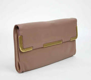 BOTTEGA VENETA Women's Leather Wristlet Clutch Bag Gold Detail Mauve