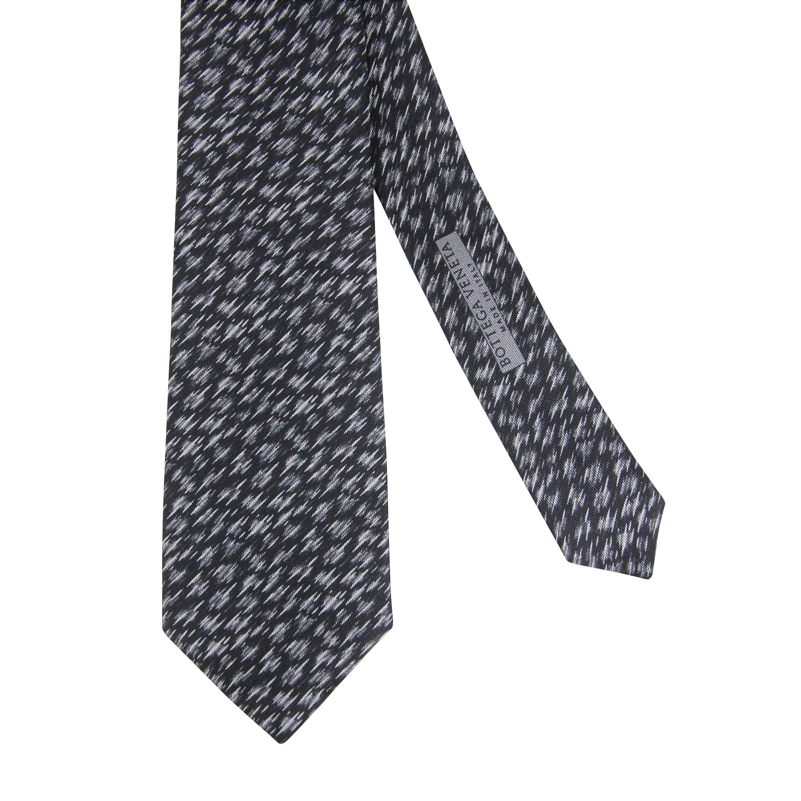 Bottega Veneta Men's Dry Brush Black/White Silk Pattern Tie