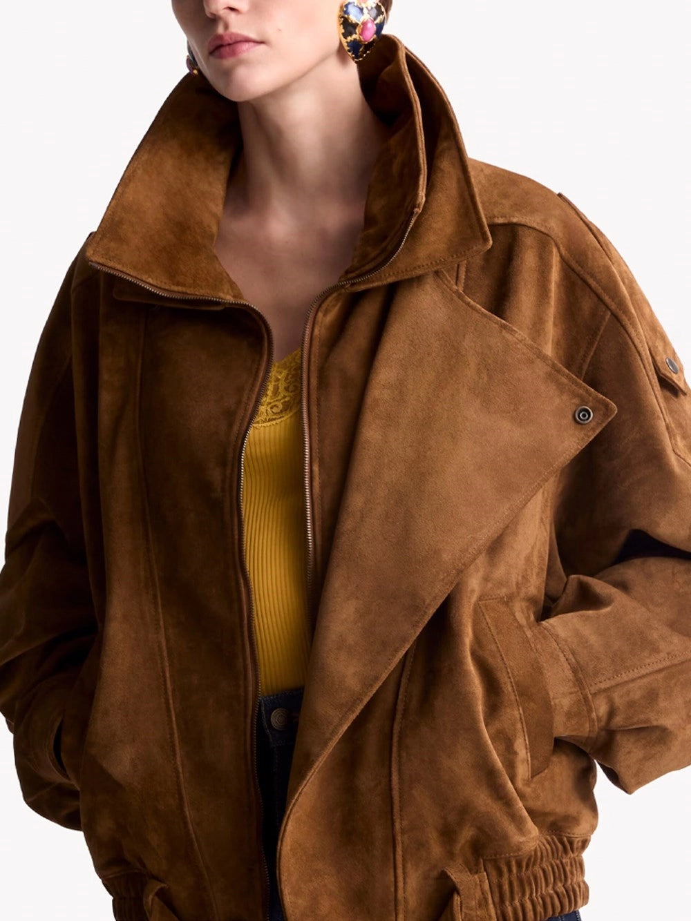Saint Laurent Women Bomber Jacket In Vintage Split Leather