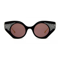 Gucci Sunglasses Geometric Full Rim, Shiny Black with Crystal Strass/Gold Frame and Brown Lens GG1327S001
