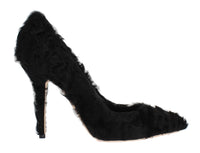 Dolce & Gabbana Black Xiangao Lamb Fur Leather Women's Pumps