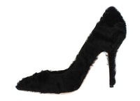 Dolce & Gabbana Black Xiangao Lamb Fur Leather Women's Pumps