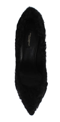 Dolce & Gabbana Black Xiangao Lamb Fur Leather Women's Pumps