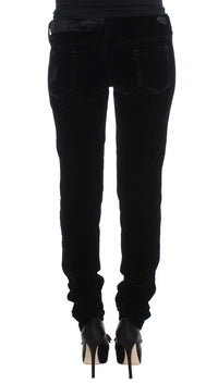 Ermanno Scervino Black Viscose Blend Velvet Slim Fit Women's Pants