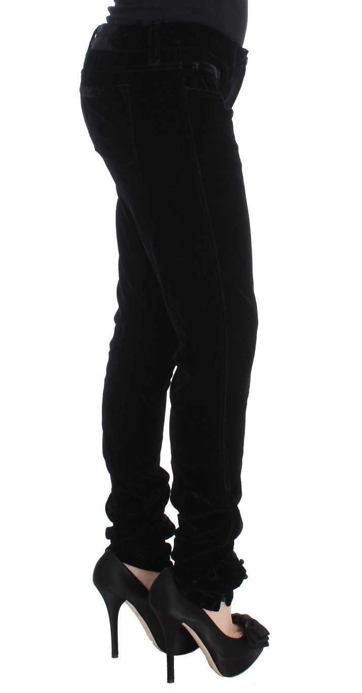 Ermanno Scervino Black Viscose Blend Velvet Slim Fit Women's Pants