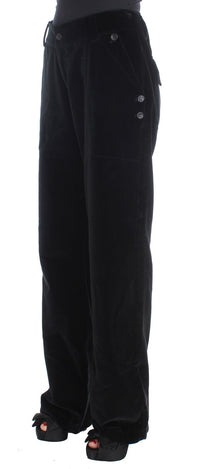 Ermanno Scervino Black Velvet Cotton Straight Legs Women's Pants