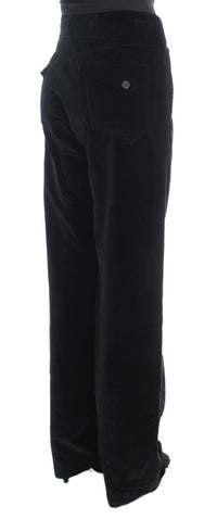 Ermanno Scervino Black Velvet Cotton Straight Legs Women's Pants