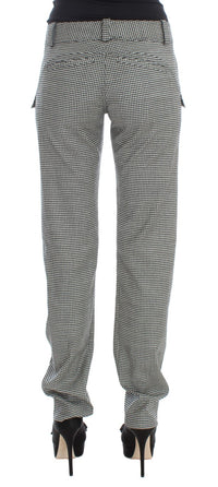 Ermanno Scervino Black White Checkered Cotton Casual Women's Pants